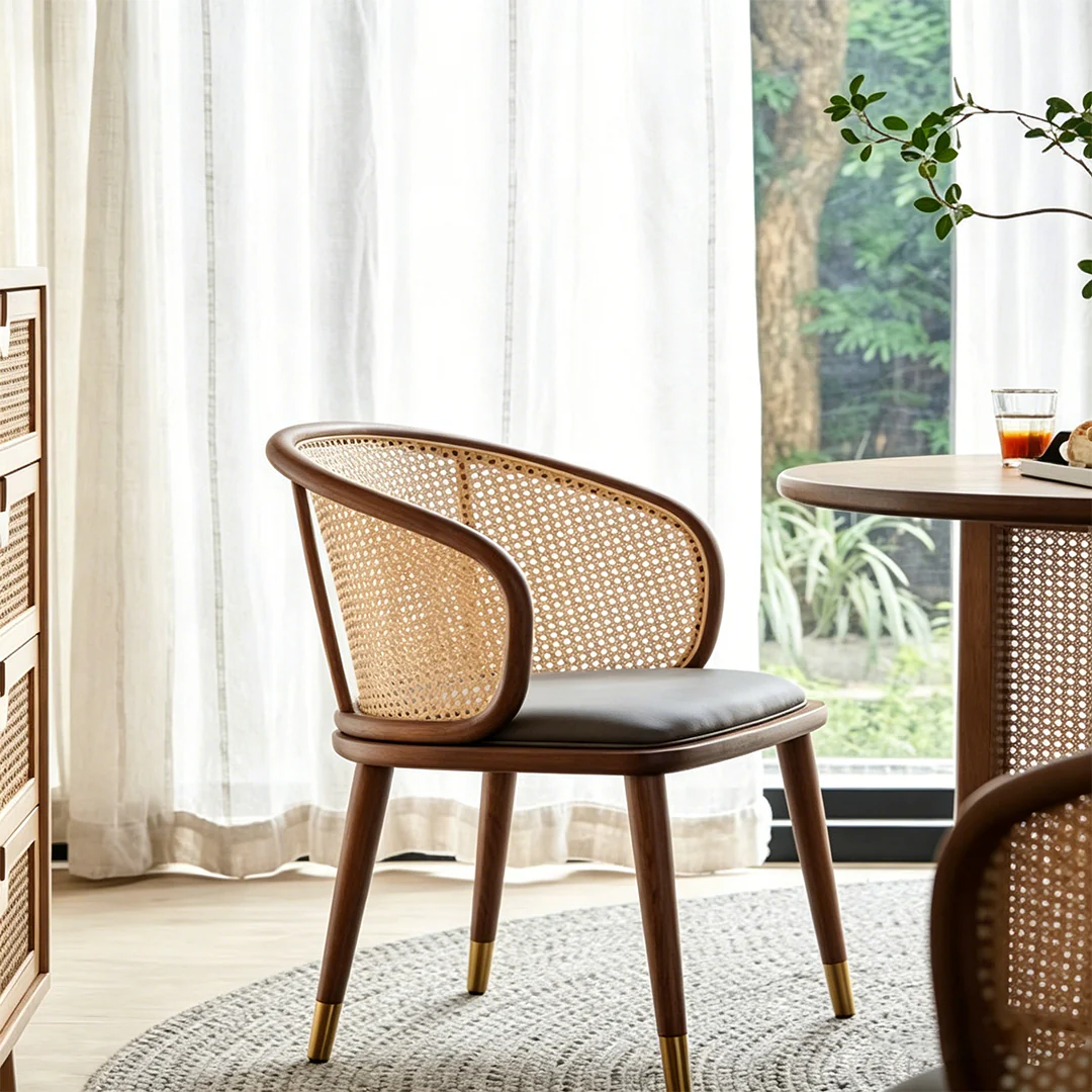 Margot Rattan Dining Table, Solid Wood & Rattan - Image 7