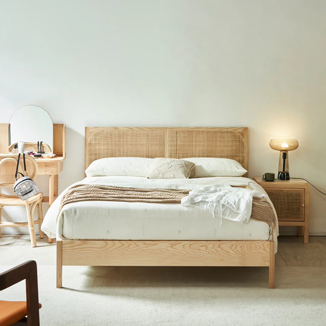 Mason King Size Bed, Superking Size Bed, Rattan & Solid Wood, Oak - Image 2