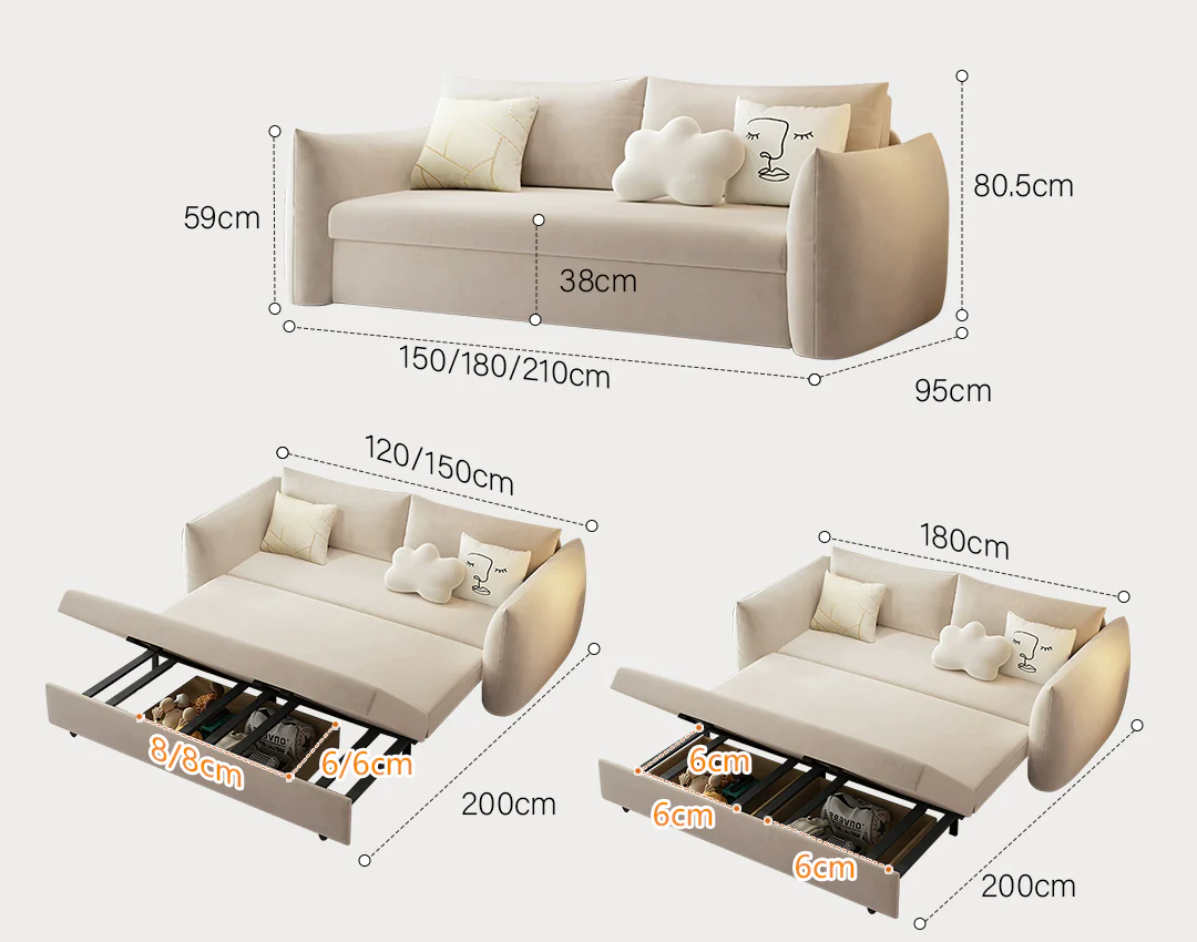 Meera Two Seater Sofa Bed with Storage, Suede - Image 11