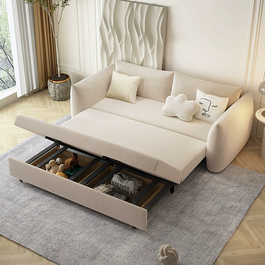 Meera Two Seater Sofa Bed with Storage, Suede - Image 3