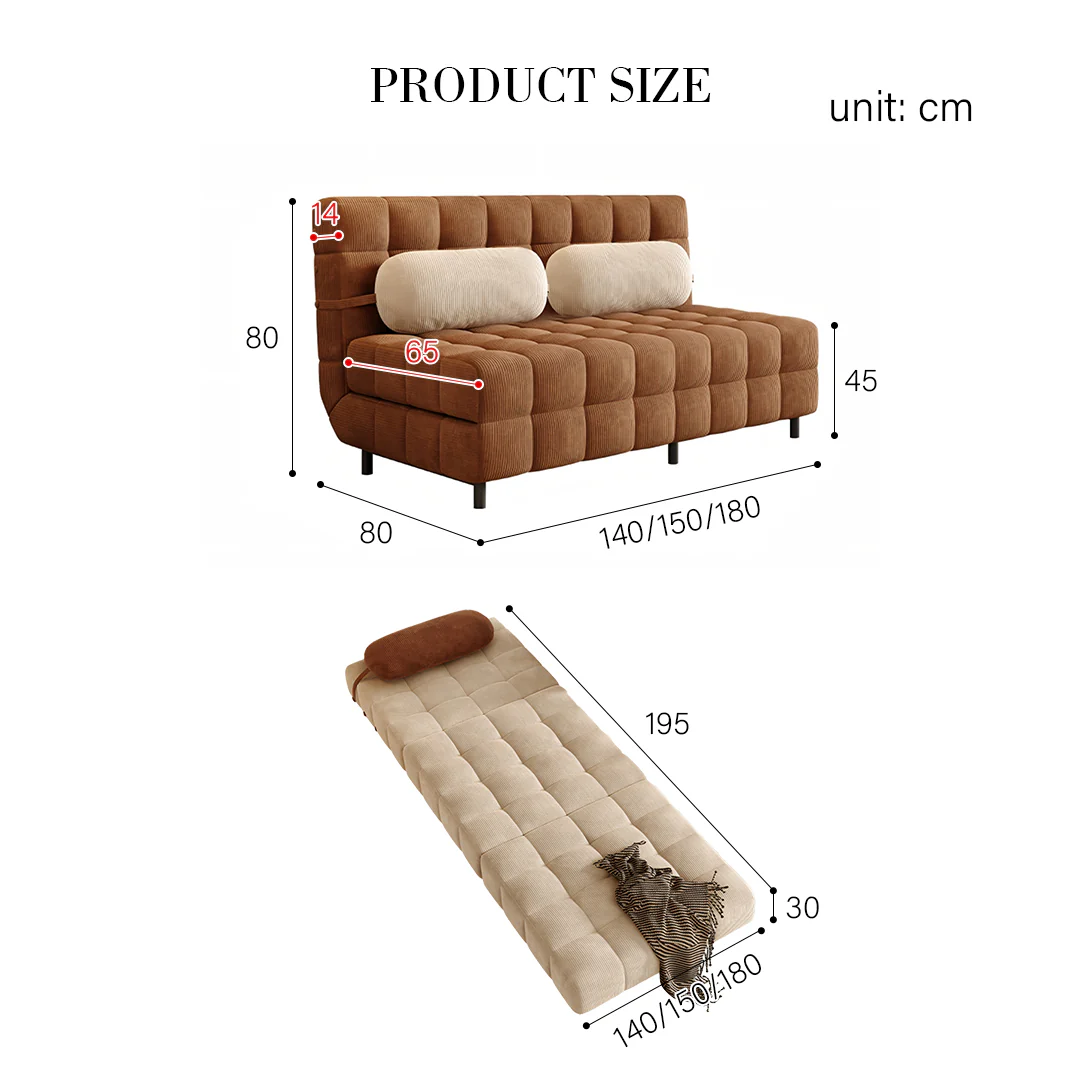 Mendez Single Sofa Bed, Two Seater Sofa Bed, Corduroy - Image 13
