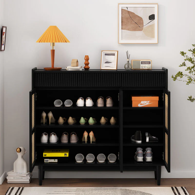 Merton Rattan Shoe Storage With Drawer, Black - Image 3