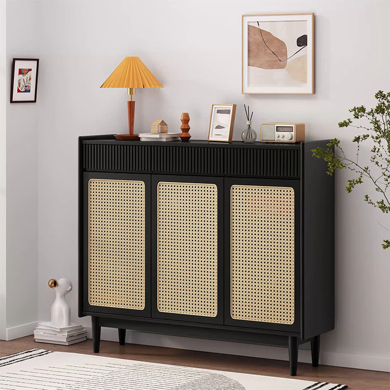 Merton Rattan Shoe Storage With Drawer, Black - Image 4