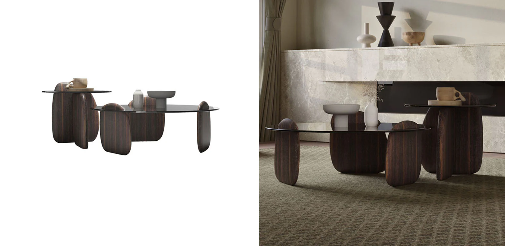 Modern Coffee Table set for Living Room, Dark Walnut Color - Image 5