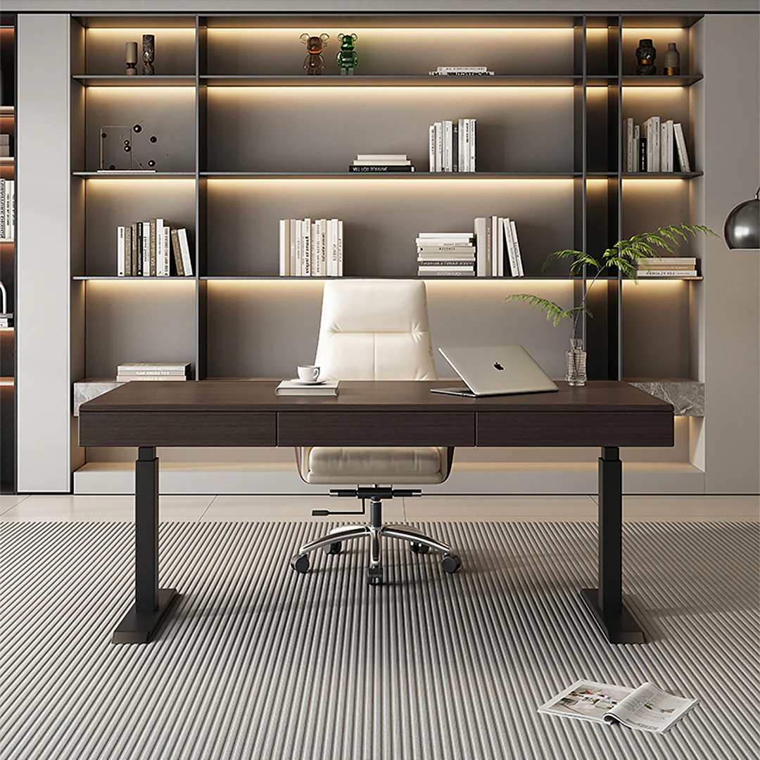 Moreno Electric Standing Office Desk With Storage, Solid Wood