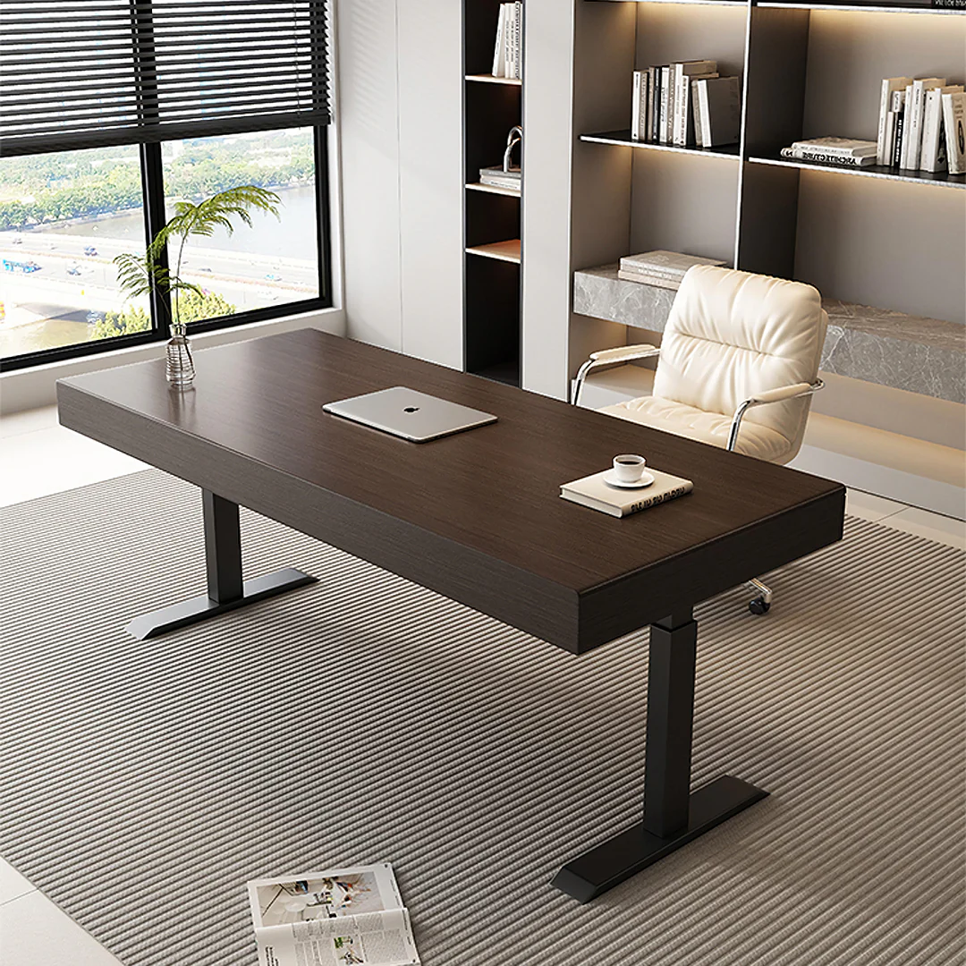 Moreno Electric Standing Office Desk With Storage, Solid Wood - Image 2