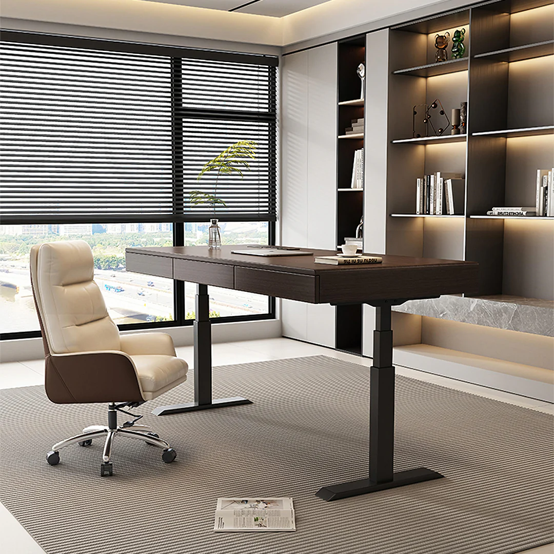 Moreno Electric Standing Office Desk With Storage, Solid Wood - Image 5