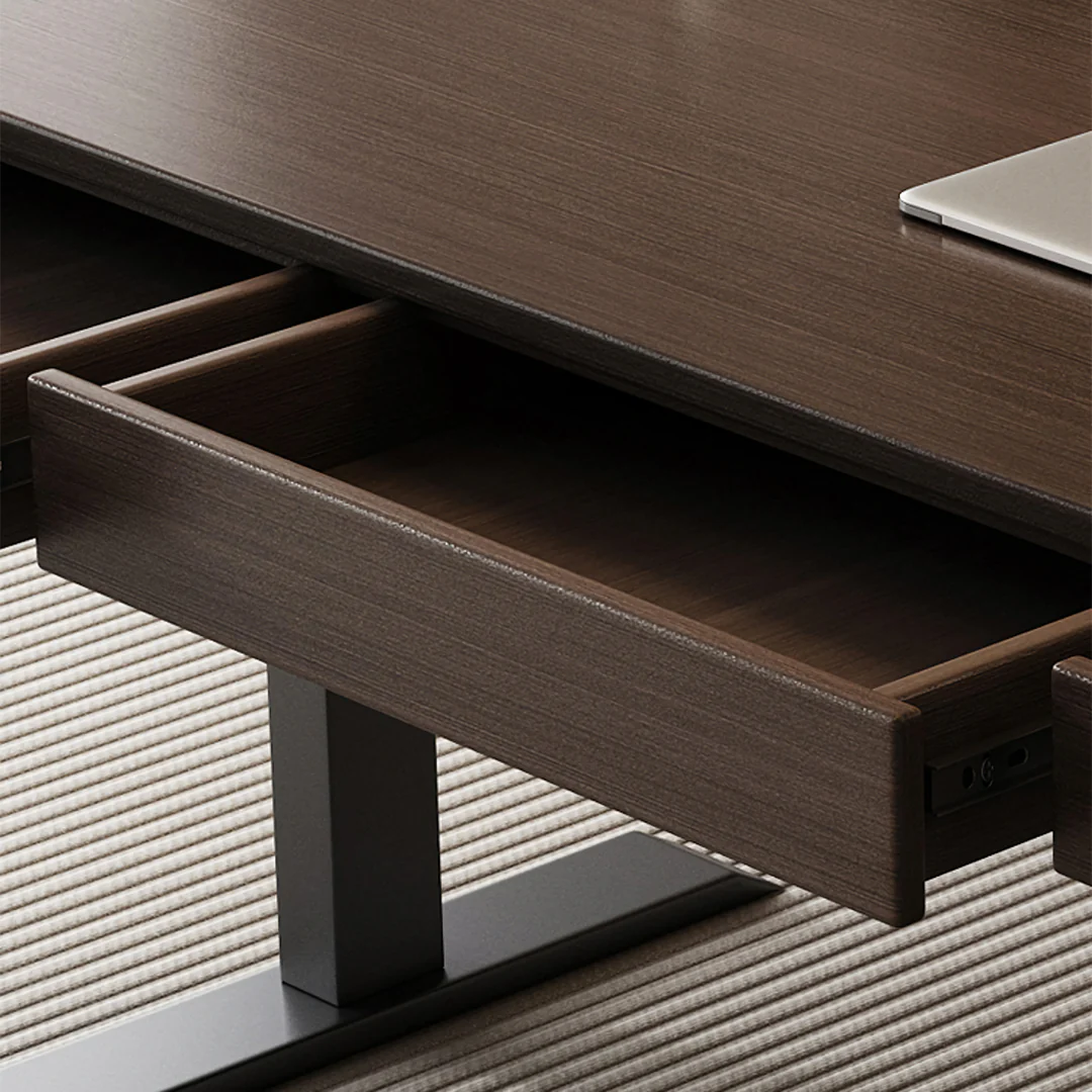 Moreno Electric Standing Office Desk With Storage, Solid Wood - Image 8