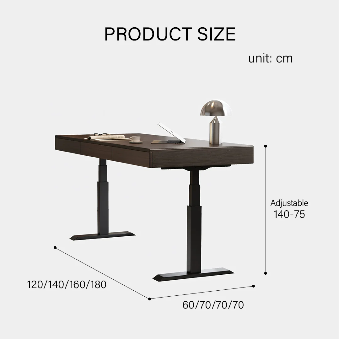 Moreno Electric Standing Office Desk With Storage, Solid Wood - Image 9