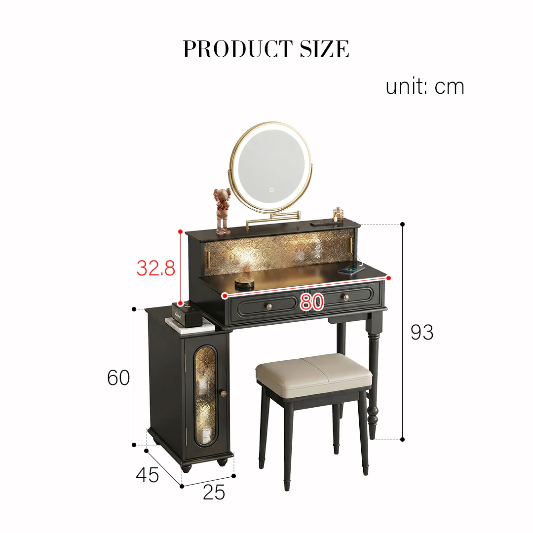 Nguyen Dressing Table With Side Cabinet & LED Mirror, Black - Image 10