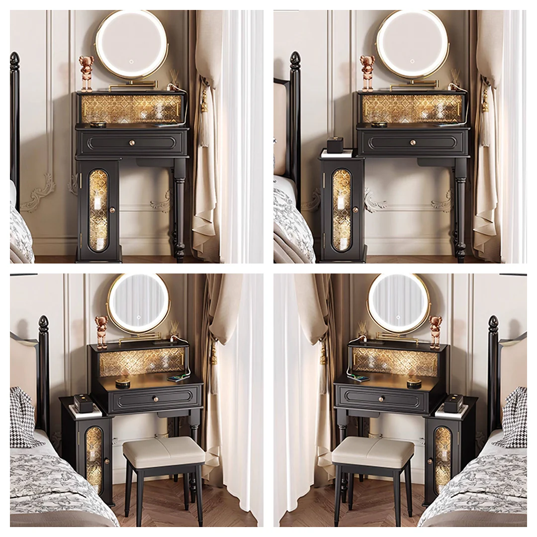 Nguyen Dressing Table With Side Cabinet & LED Mirror, Black - Image 8