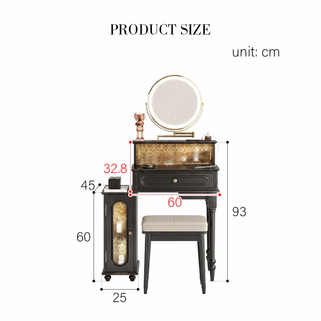 Nguyen Dressing Table With Side Cabinet & LED Mirror, Black - Image 9