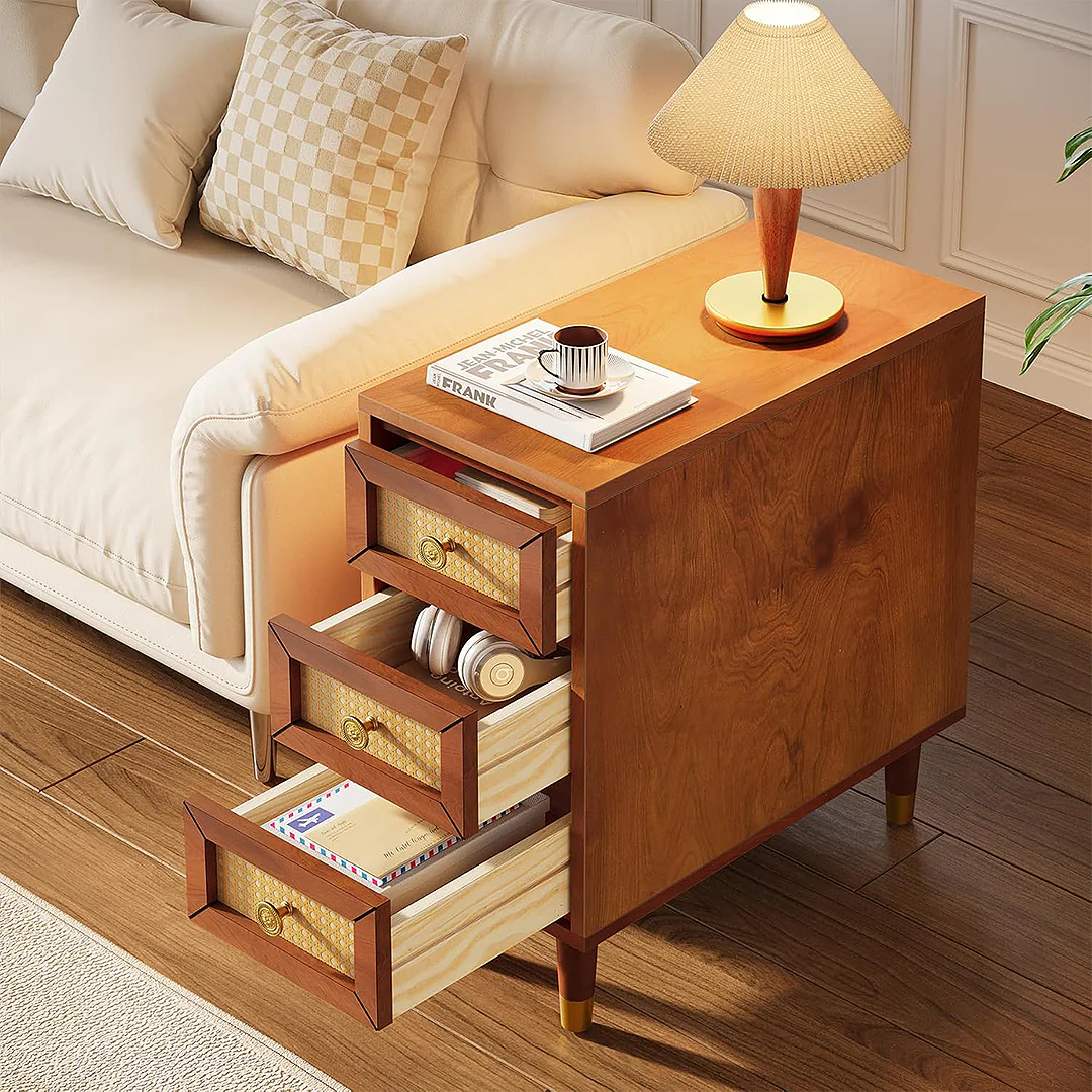 Oliver Rattan Side Table，Bedside Table, Solid Wood - Image 2
