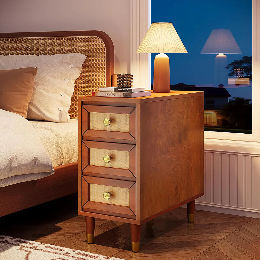 Oliver Rattan Side Table，Bedside Table, Solid Wood - Image 4