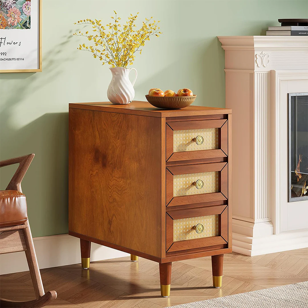 Oliver Rattan Side Table，Bedside Table, Solid Wood - Image 5