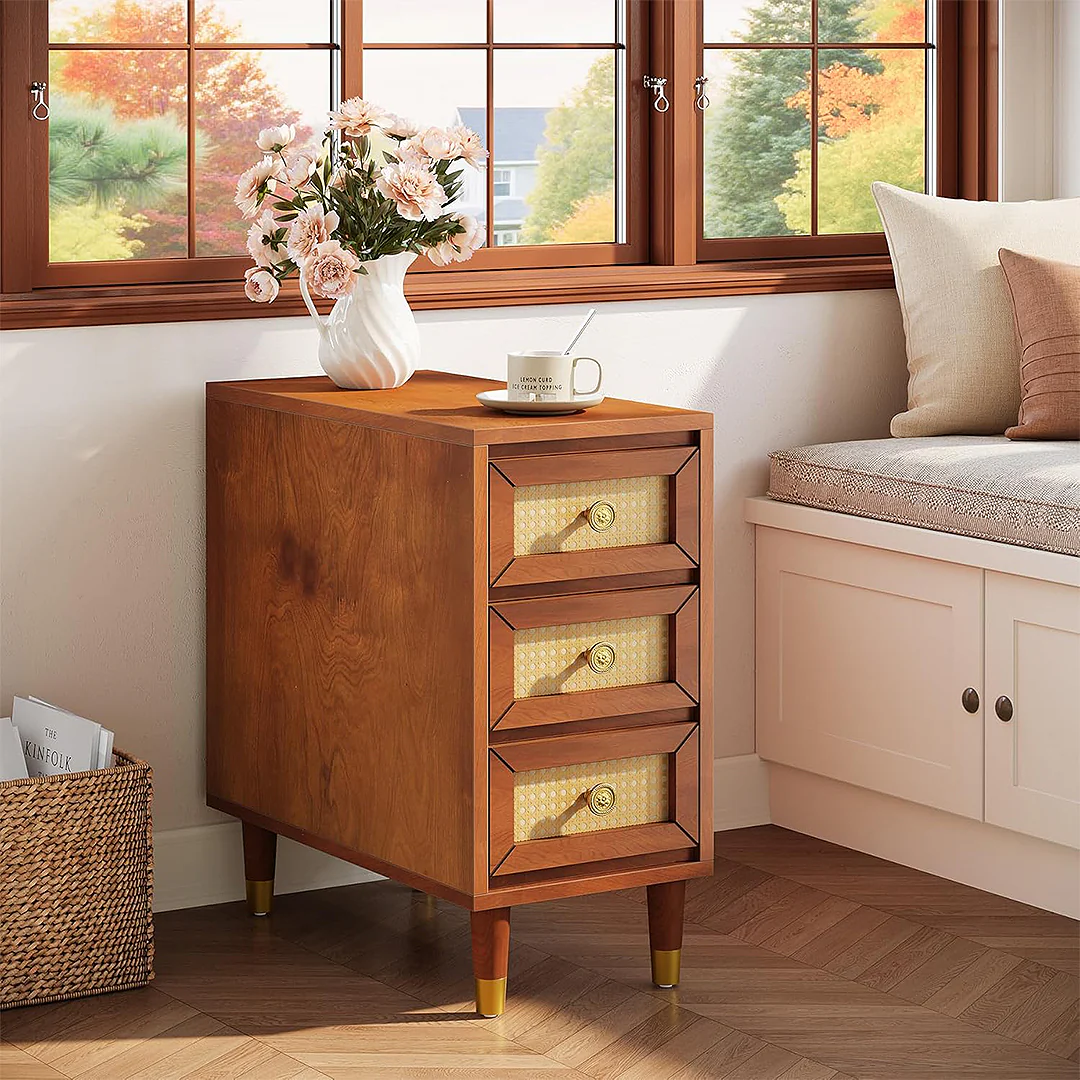 Oliver Rattan Side Table，Bedside Table, Solid Wood - Image 6