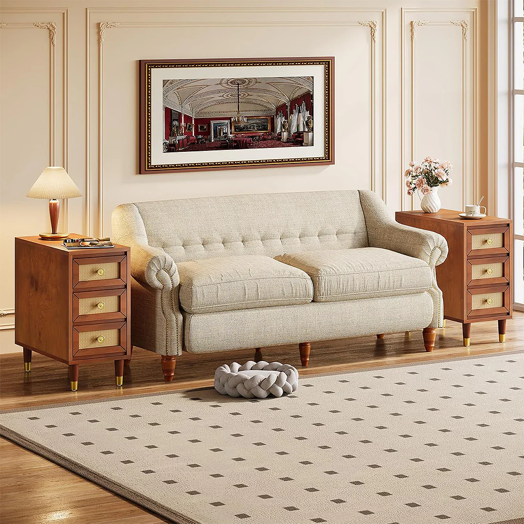 Oliver Rattan Side Table，Bedside Table, Solid Wood - Image 7