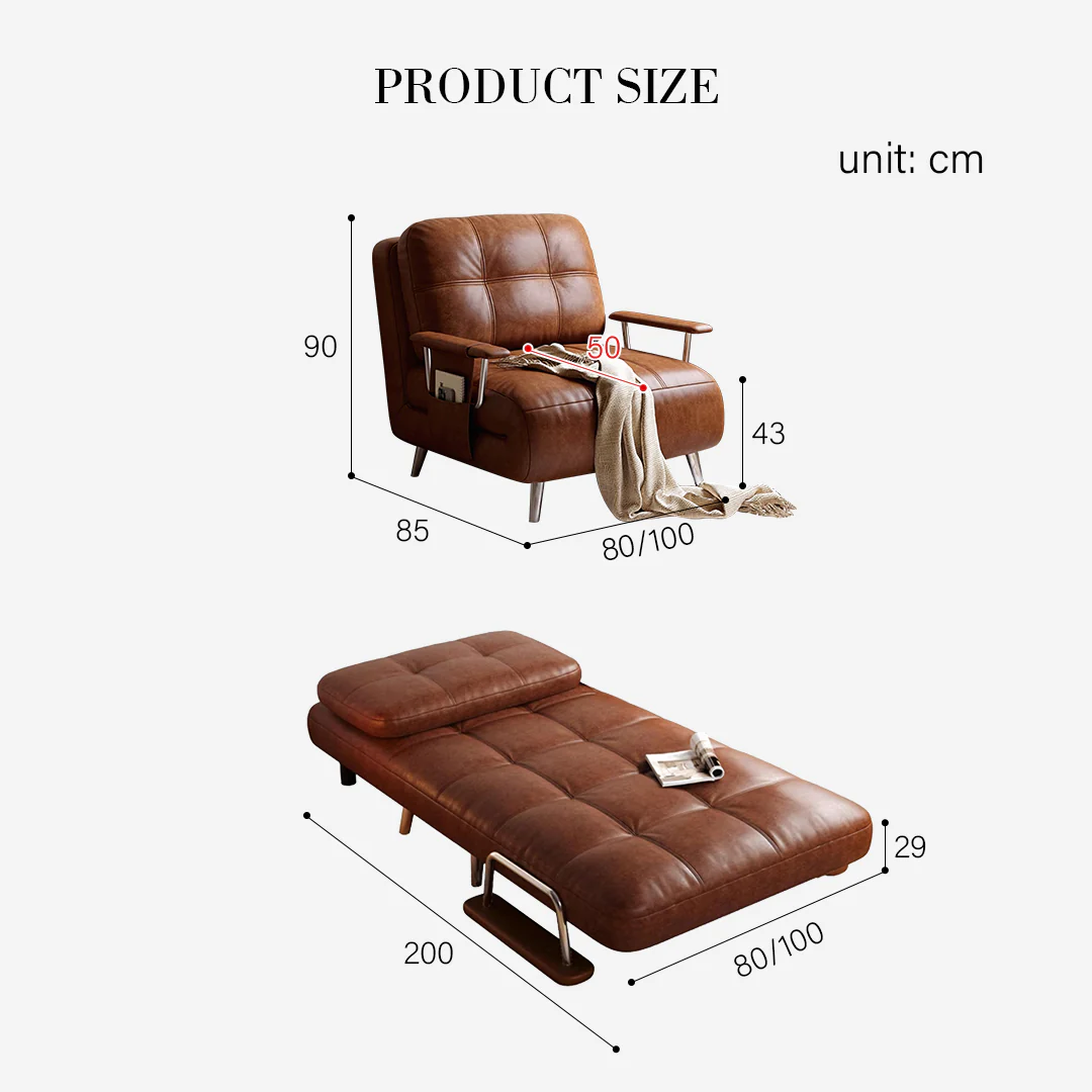 O'Reilly Single Seater Sofa Bed, Brown Leather - Image 13