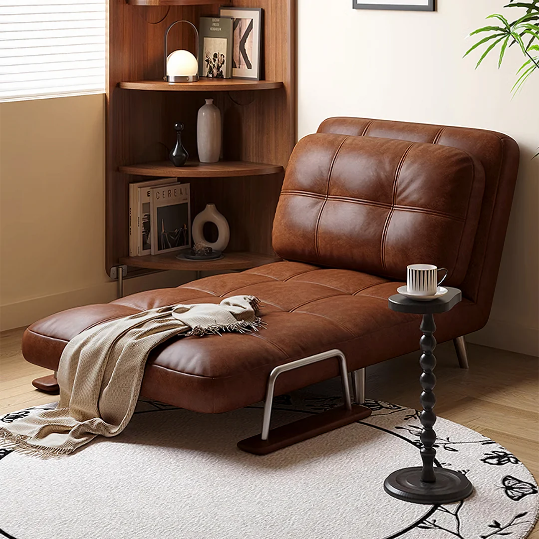 O'Reilly Single Seater Sofa Bed, Brown Leather - Image 2