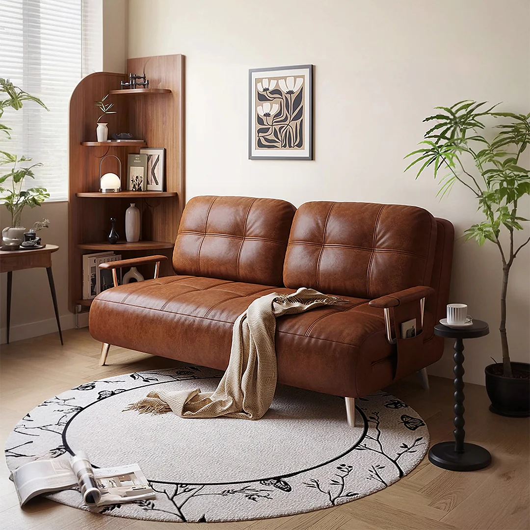 O'Reilly Single Seater Sofa Bed, Brown Leather - Image 4