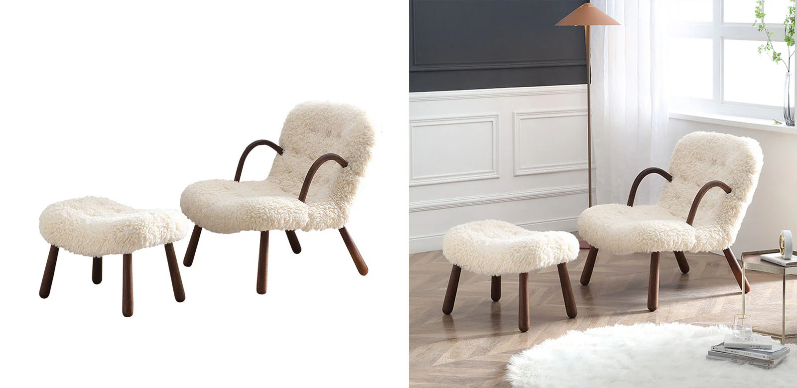 Philip Arc Sheepskin Armchair And Ottoman - Image 7