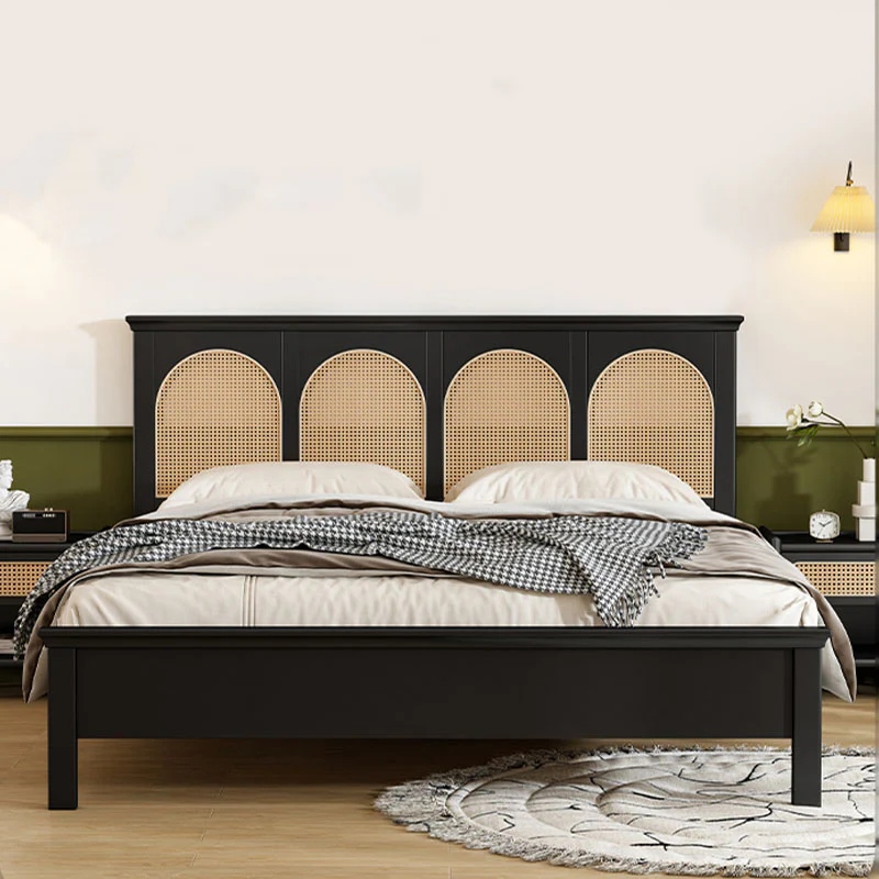 Rosemary Double Bed / King Size / Super King Size, Black Wood With Rattan - Image 2