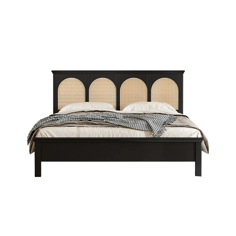 Rosemary Double Bed / King Size / Super King Size, Black Wood With Rattan - Image 4