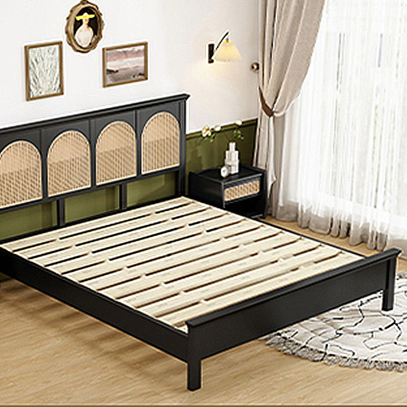 Rosemary Double Bed / King Size / Super King Size, Black Wood With Rattan - Image 6