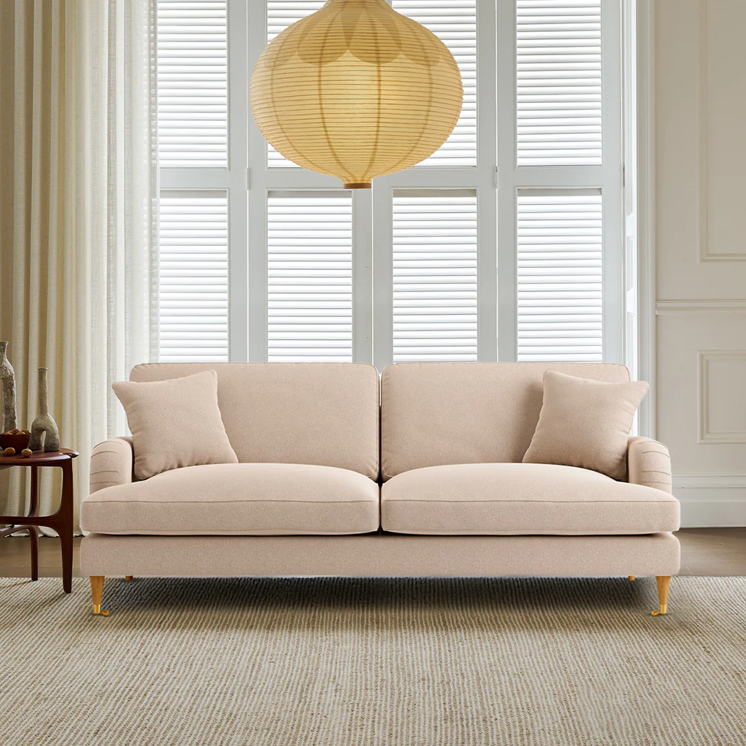 Shafique Two Seater Sofa, Loveseat, Velvet or Linen - Image 2