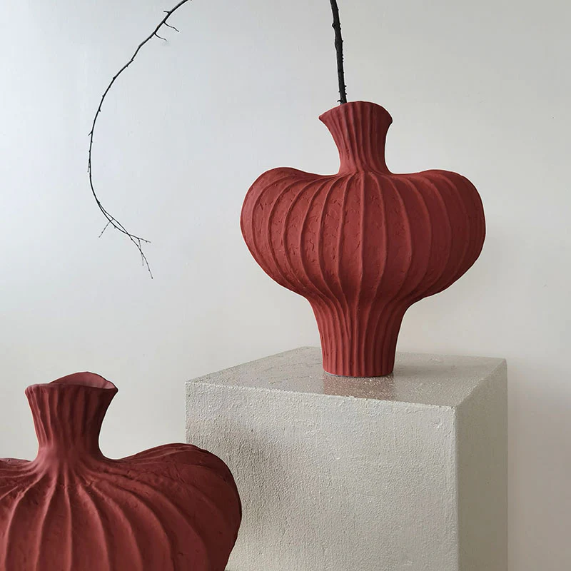 Shaped Ceramic Vase, Red - Image 3