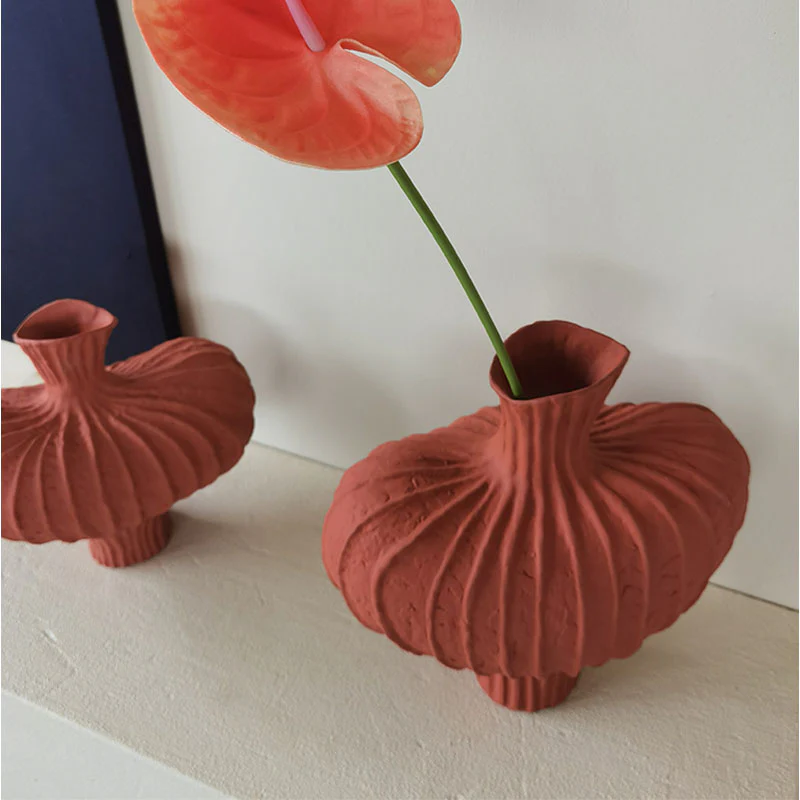 Shaped Ceramic Vase, Red - Image 4