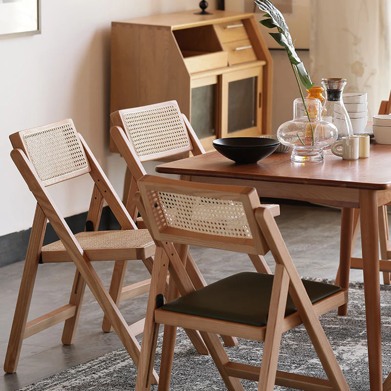 Silvia Foldable Rattan Dining Chair, Ash Wood - Image 4