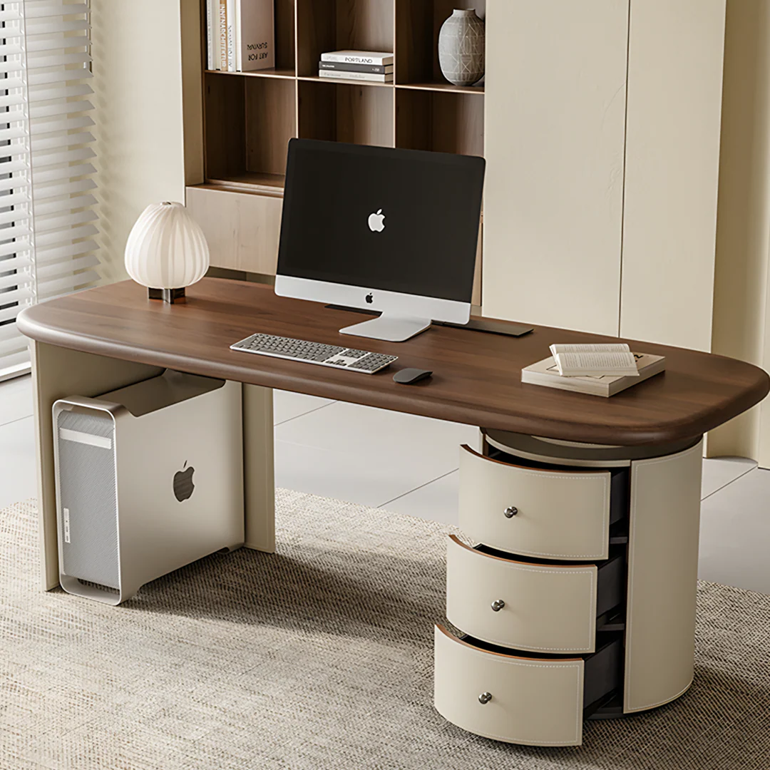 Simao Office Desk With Storage Drawers, Solid Wood - Image 2