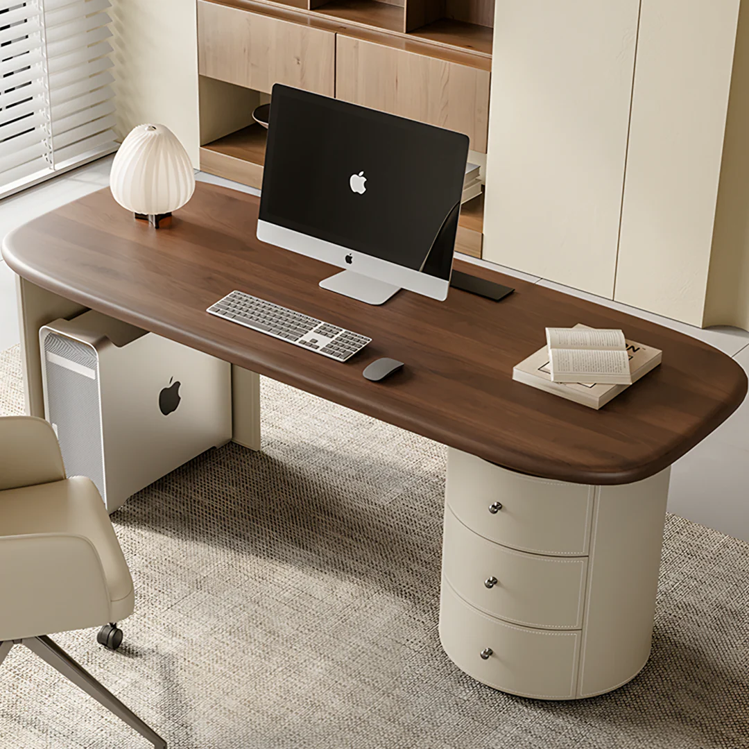 Simao Office Desk With Storage Drawers, Solid Wood - Image 3