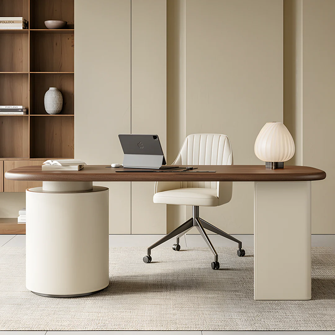 Simao Office Desk With Storage Drawers, Solid Wood - Image 4