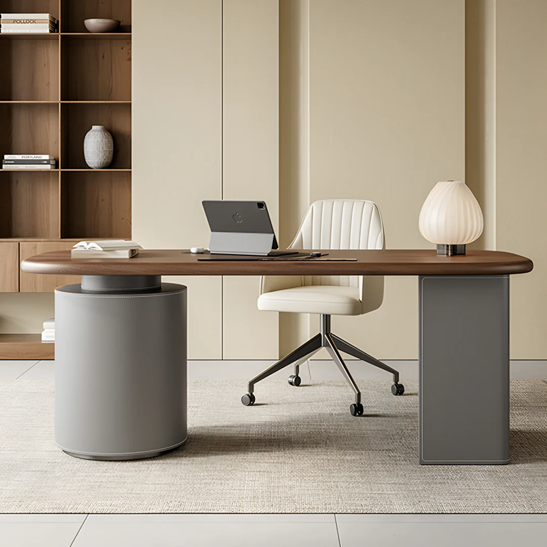 Simao Office Desk With Storage Drawers, Solid Wood - Image 9