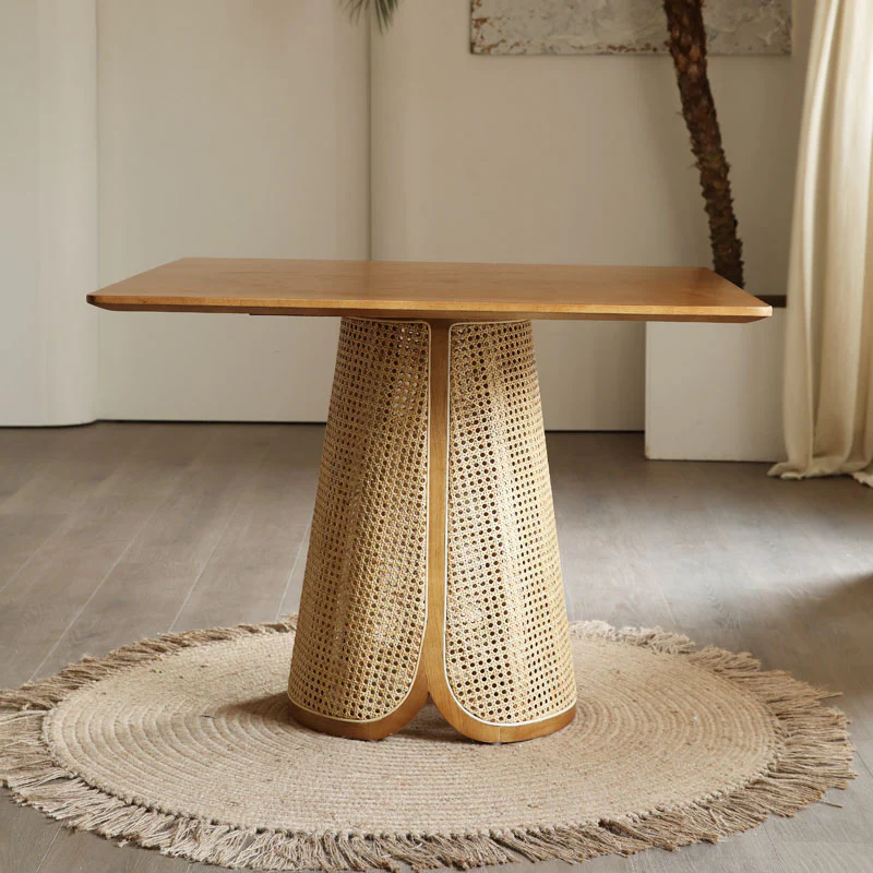 Skylar Rattan Dining Table, Rattan & Solid Wood - Image 4