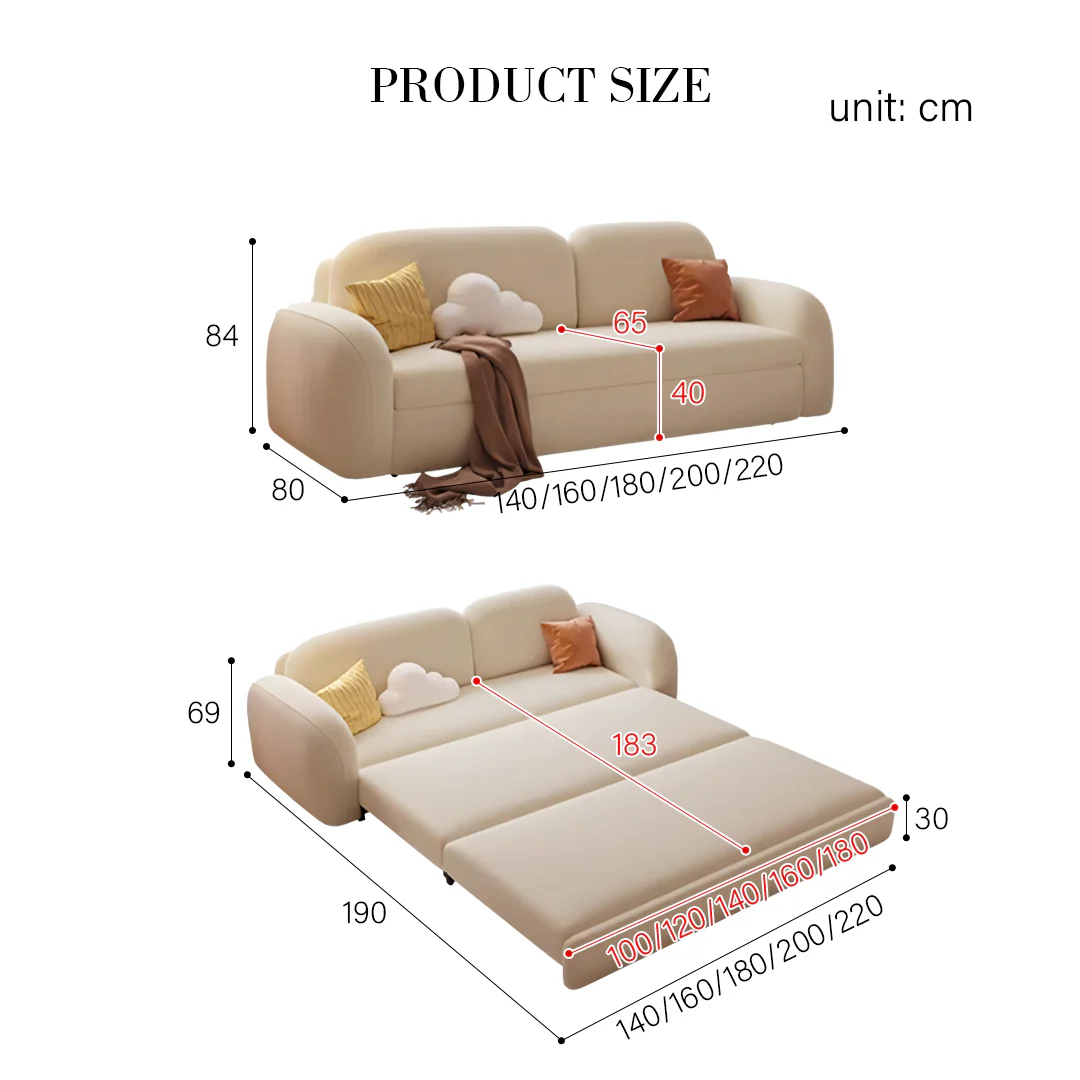 Soft Cloud Two Seater Sofa Bed, 180CM/Cream (Clearance) - Image 5