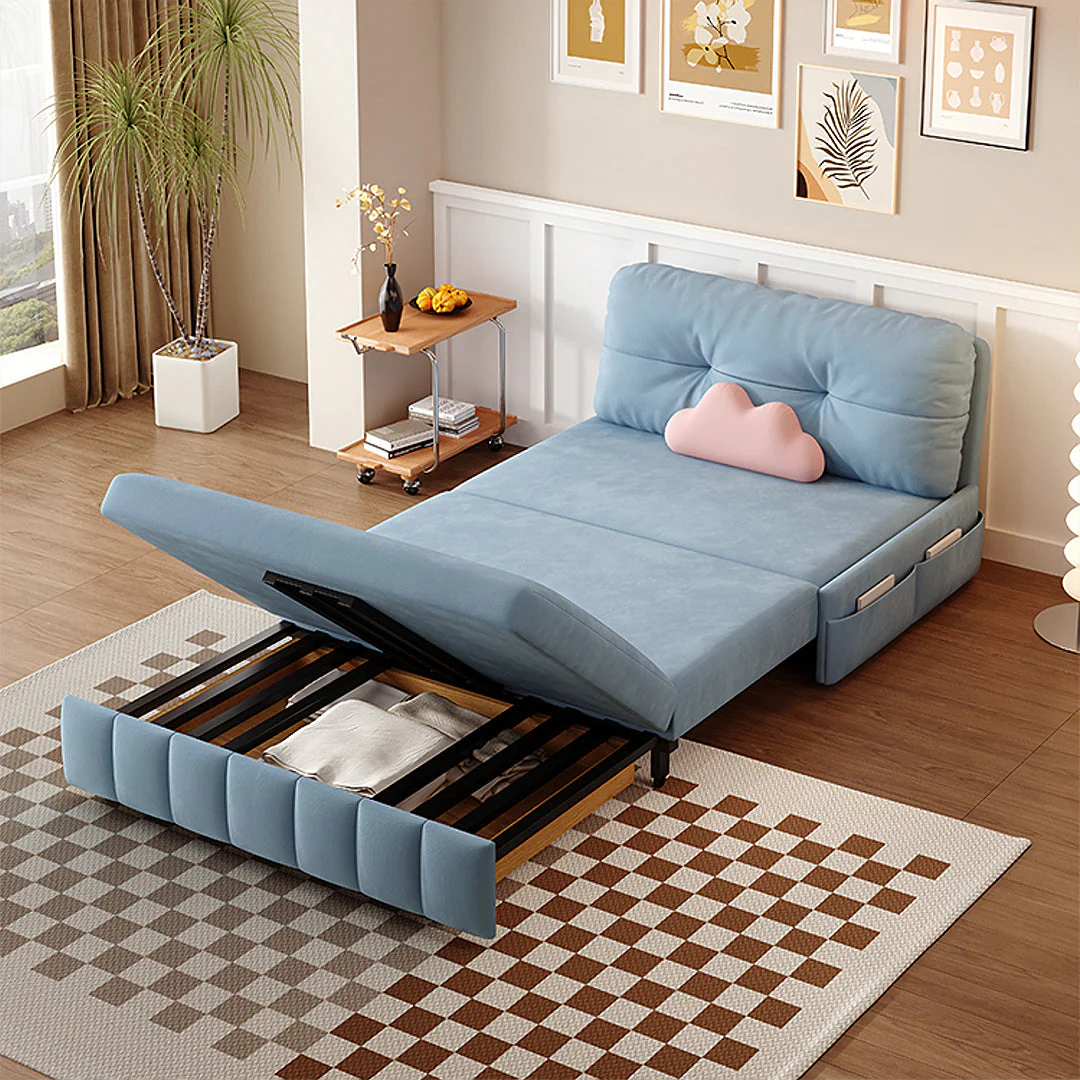 Sokolov Single Seater Sofa Bed, Two Seater Sofa Bed, Blue - Image 2