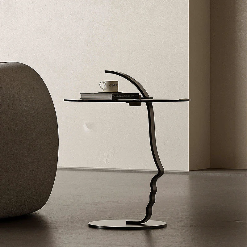 Theobald Face Side Table, Carbon Steel Rack & Tempered Glass - Image 2