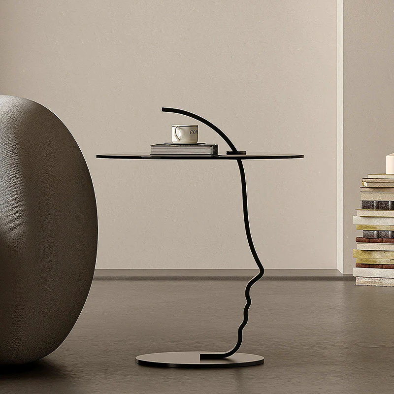 Theobald Face Side Table, Carbon Steel Rack & Tempered Glass - Image 5