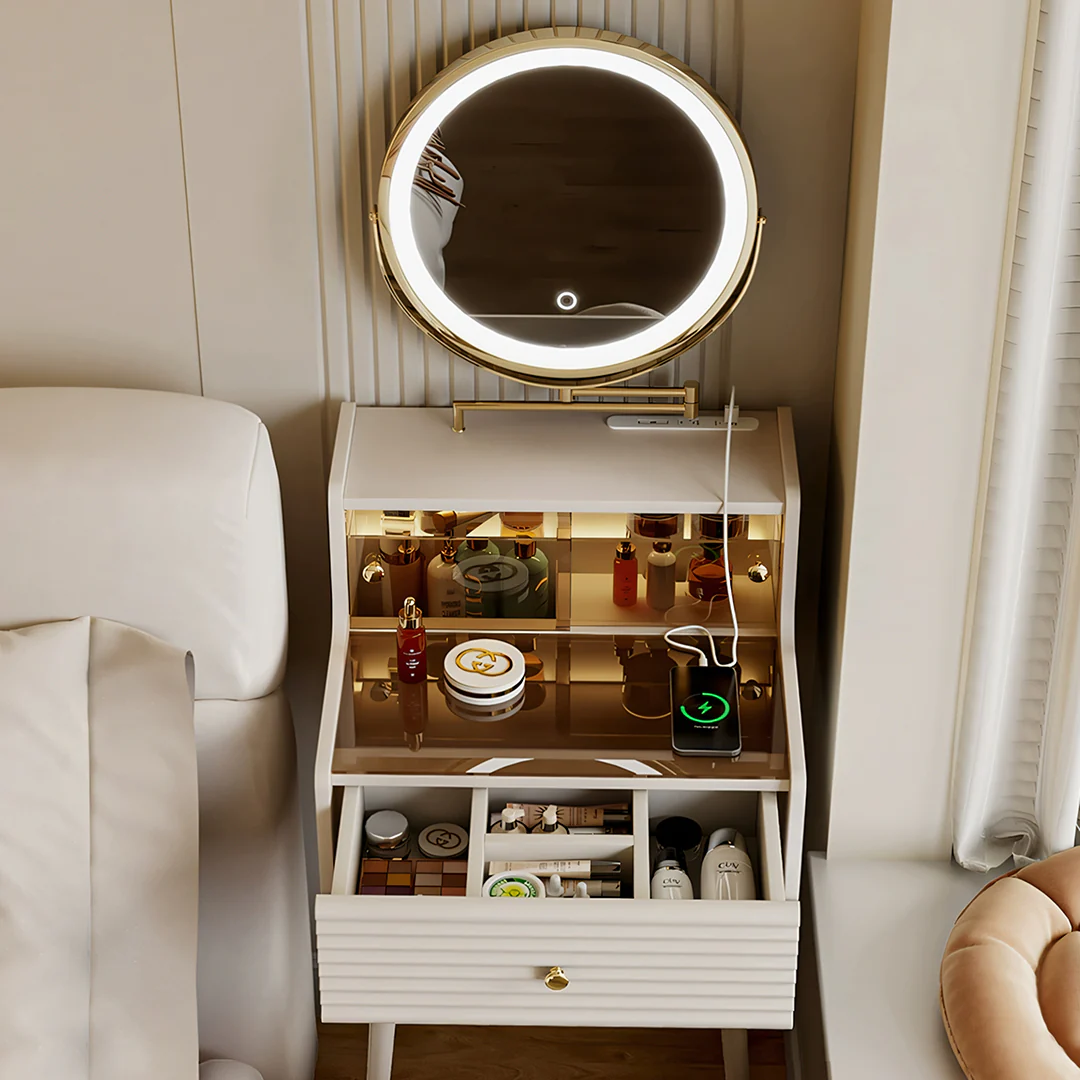 Thiago Narrow Mini Dressing Table For Small Corner, Cream - Image 3
