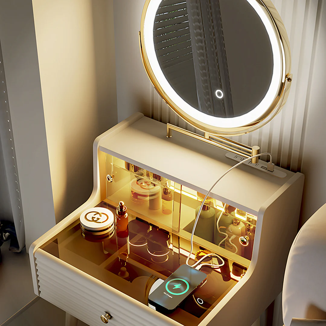 Thiago Narrow Mini Dressing Table For Small Corner, Cream - Image 4