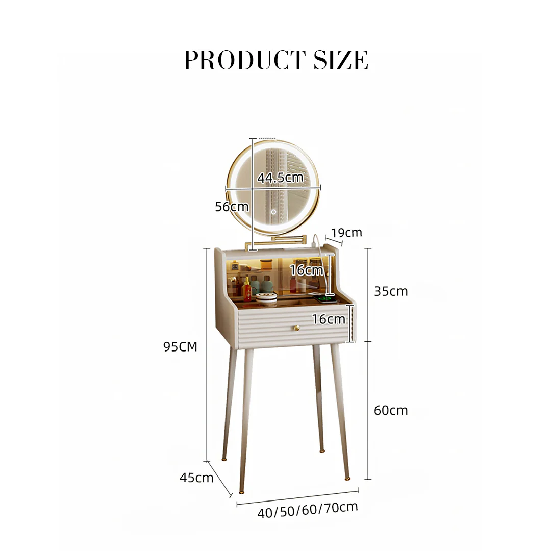 Thiago Narrow Mini Dressing Table For Small Corner, Cream - Image 9