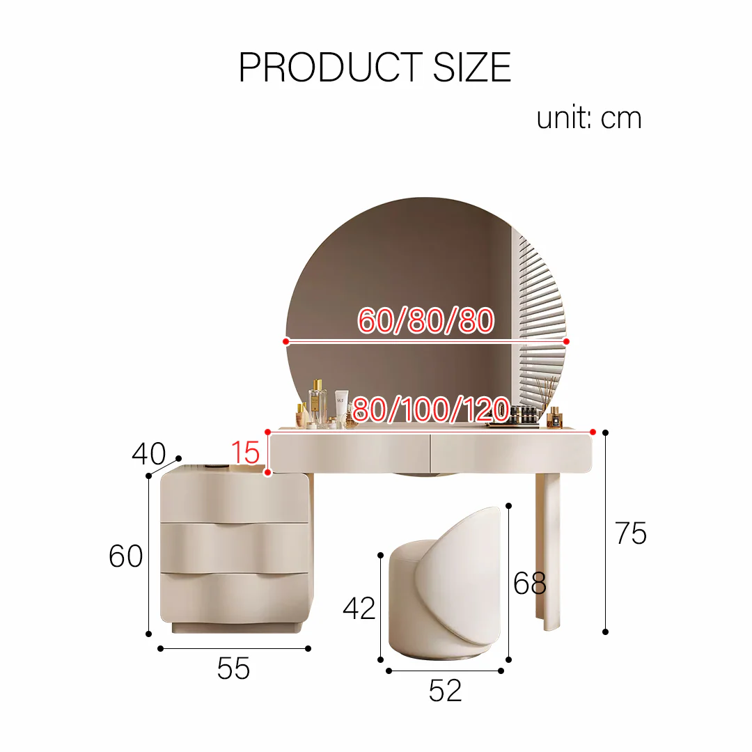 Turner Dressing Table With Large LED Mirror, Cream - Image 9