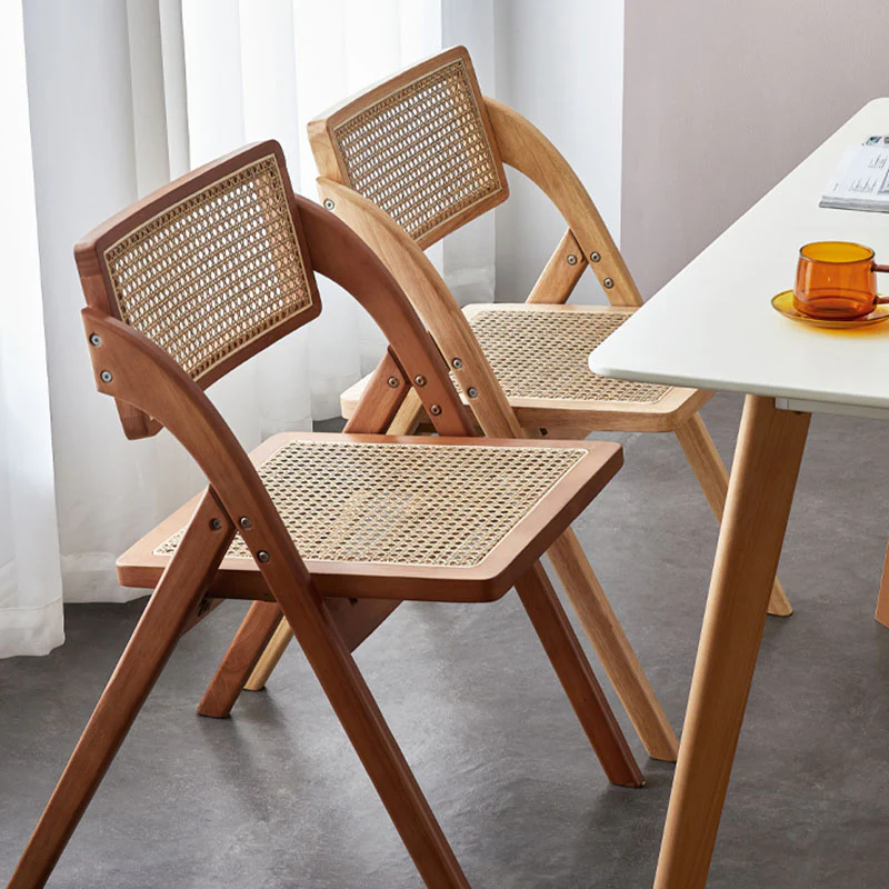 Vera Foldable Rattan Dining Chair, Rubber Wood - Image 2