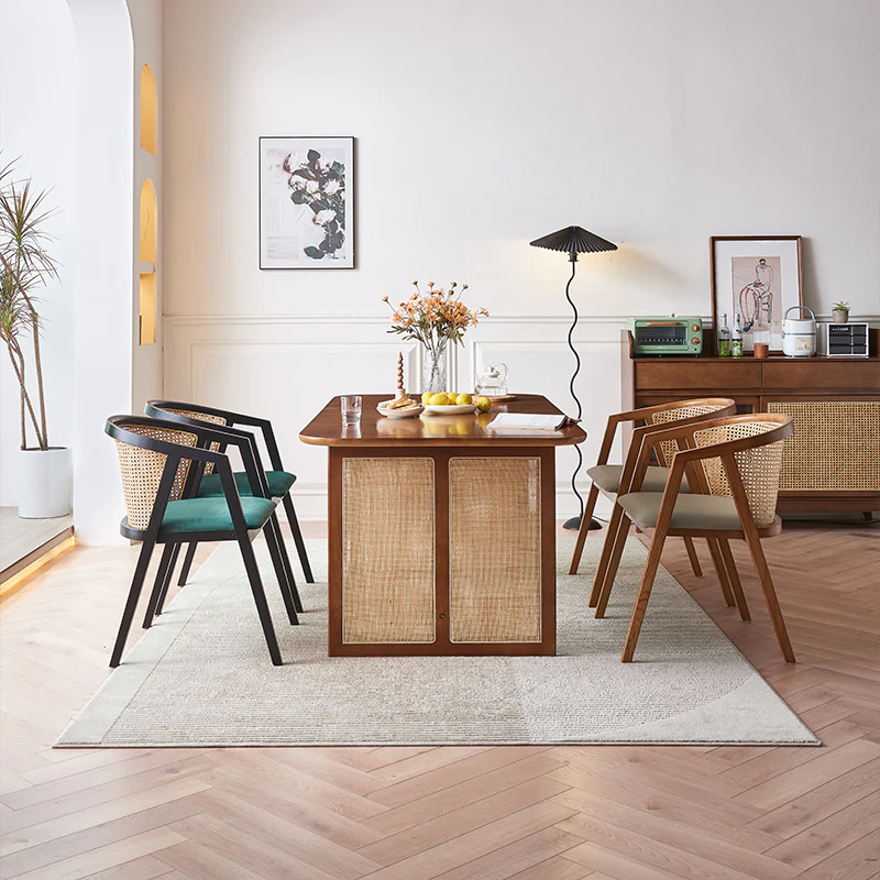 Waldron Rattan Dining Table Set, Solid Wood & Rattan - Image 3