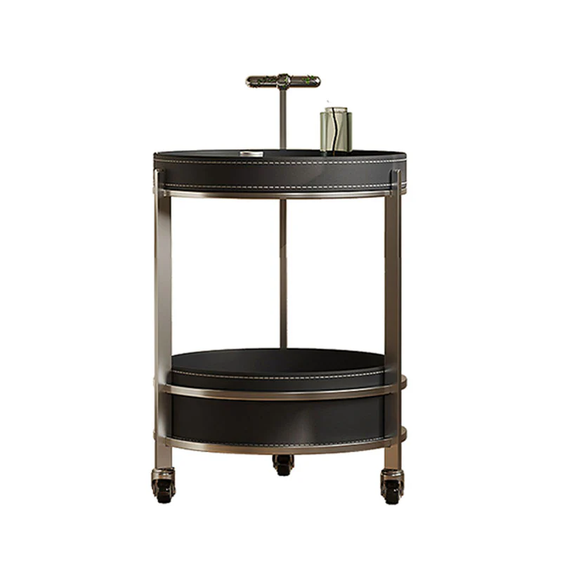 Willis Round Side Table, Movable Trolly, Black - Image 2