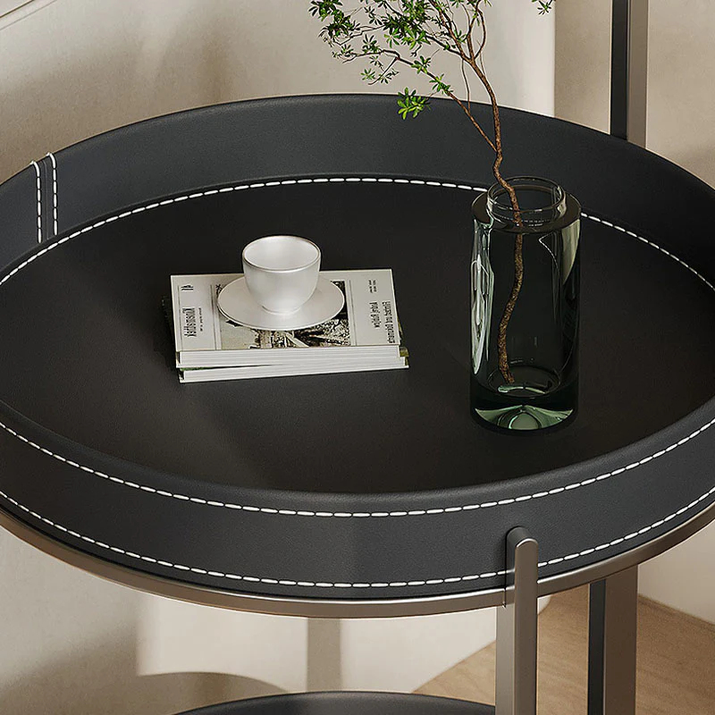 Willis Round Side Table, Movable Trolly, Black - Image 3
