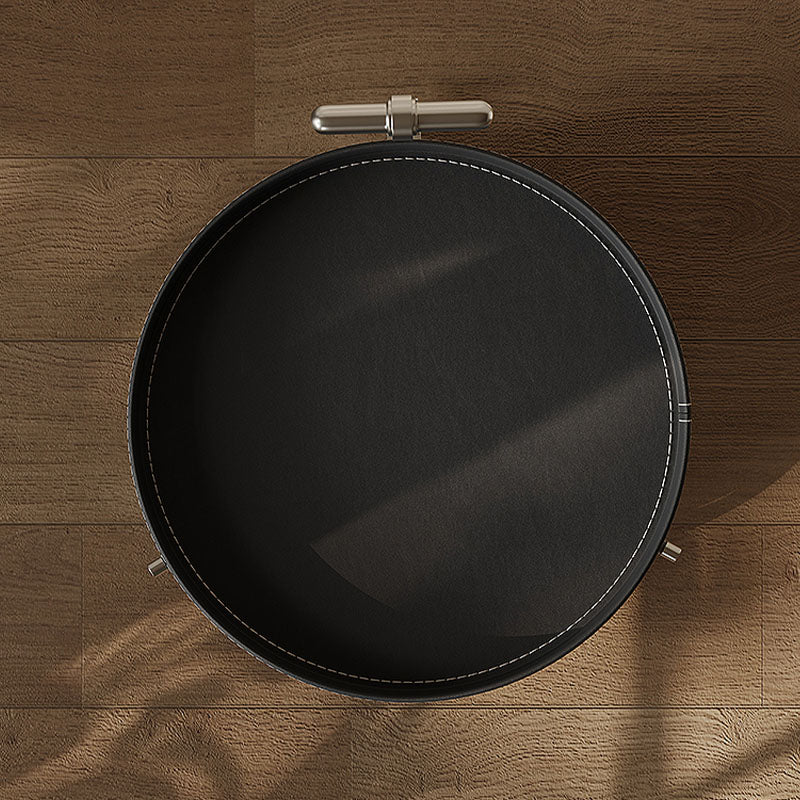 Willis Round Side Table, Movable Trolly, Black - Image 4